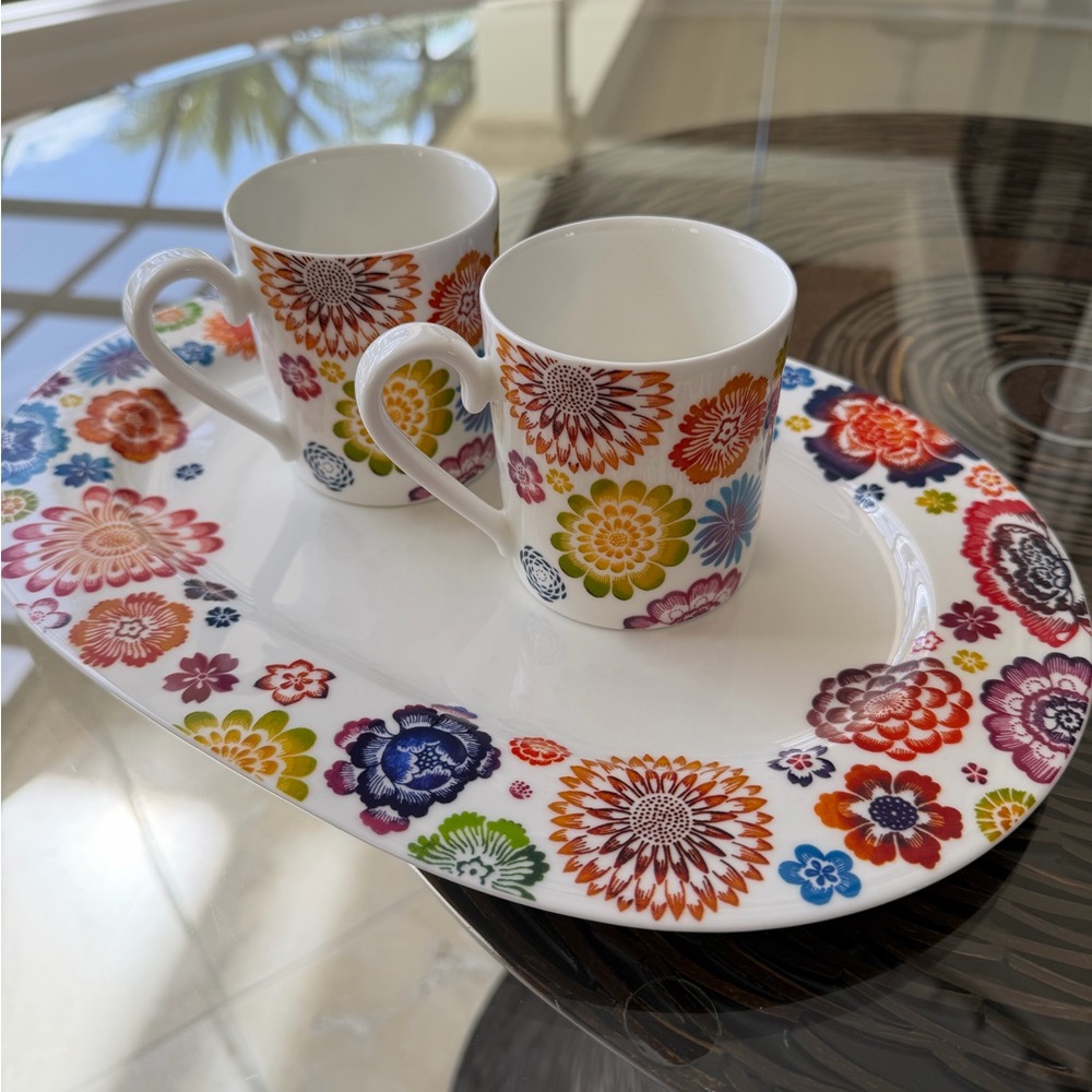 New Villeroy & Boch Corolla floral porcelain Coffee Mug and Serving Tray